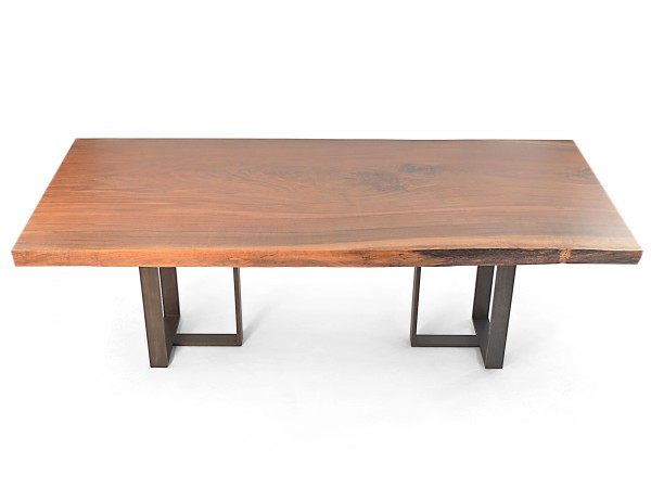 Rotsen-Furniture-Miami-Interior-Design-Single Slab Walnut Dining Table - Metal Base Rotsen Furniture 01