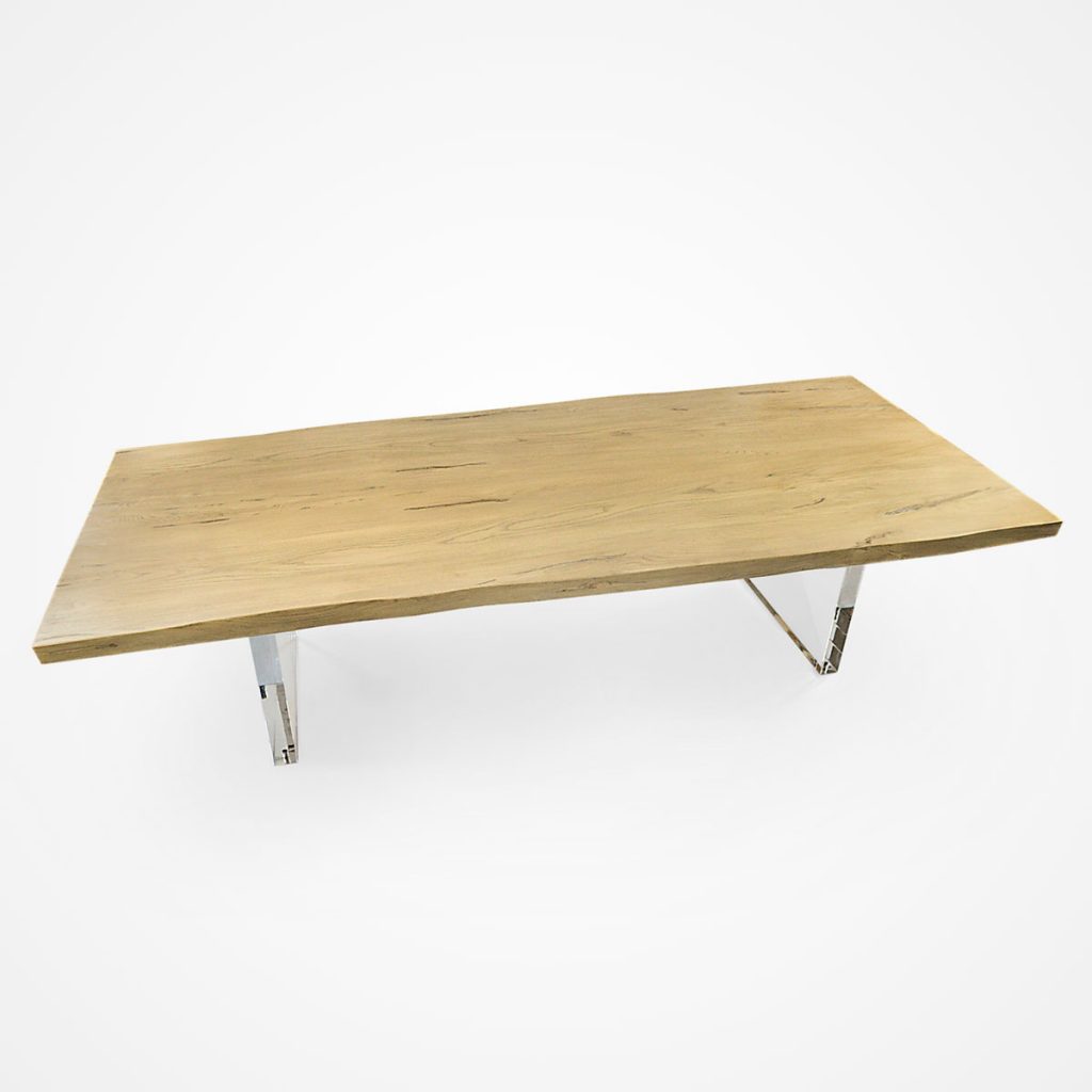 Bookmatched Ash Wood Dining Table & Acrylic Legs Rotsen Furniture