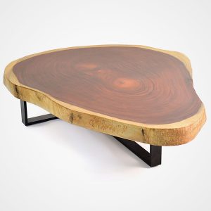 Free Form Wood Coffee Table - Blackened Metal Base | Rotsen Furniture