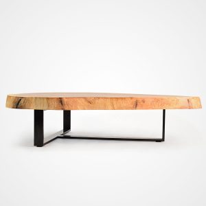 Free Form Wood Coffee Table - Blackened Metal Base | Rotsen Furniture