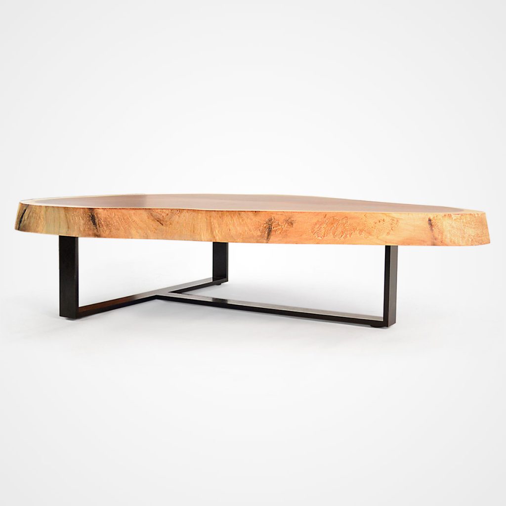 Free Form Wood Coffee Table - Blackened Metal Base | Rotsen Furniture