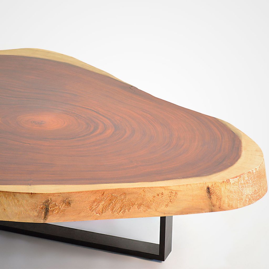 Free Form Wood Coffee Table - Blackened Metal Base | Rotsen Furniture