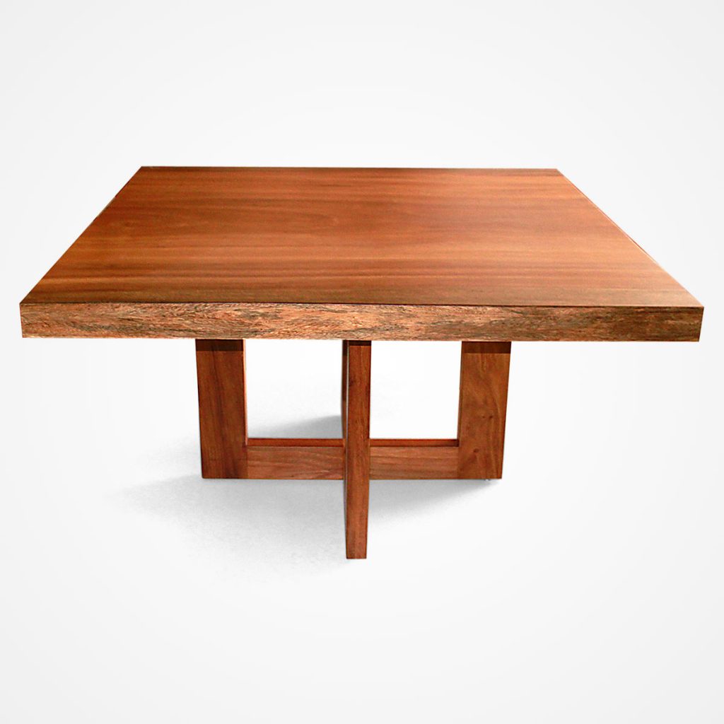 Square Single Slab Dining Table Cross Base in Wood Rotsen Furniture
